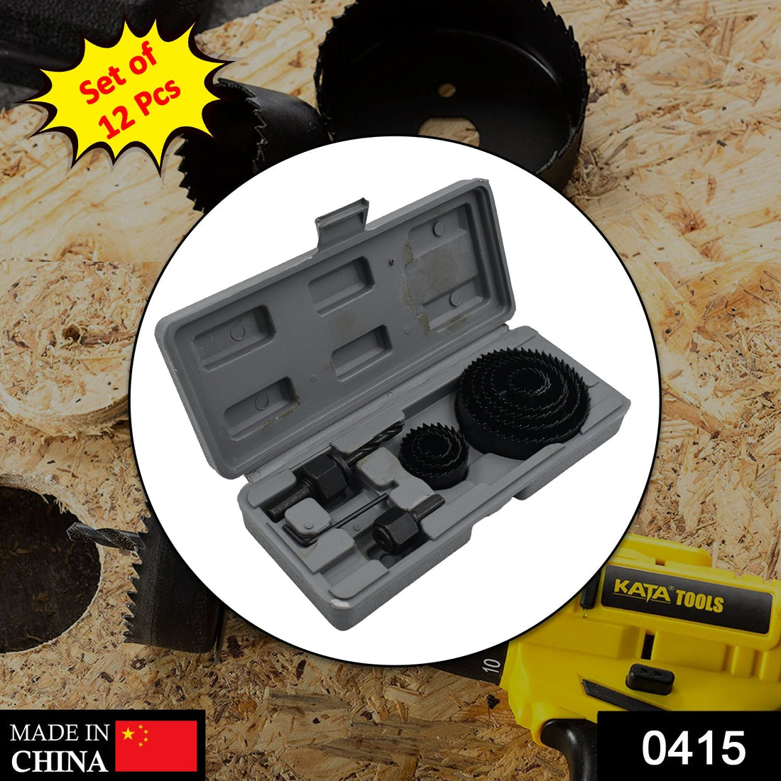 12-piece set of hole saws for drilling needs.
